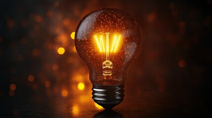 Illuminating Ideas: A Glowing Lightbulb in a Dark Ambiance
