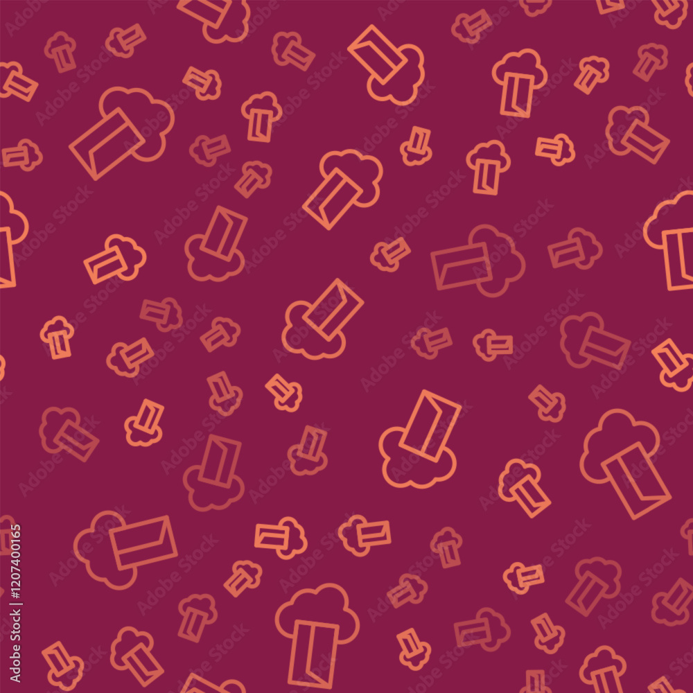 Poster brown line cloud database icon isolated seamless pattern on red background. cloud computing concept.