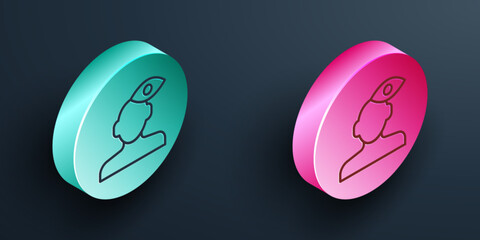 Isometric line Solution to the problem in psychology icon isolated on black background. Therapy for mental health. Turquoise and pink circle button. Vector