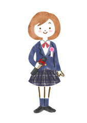卒業証書を持っている制服姿の女子学生のイラスト