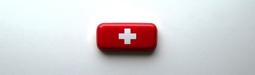 Obraz premium A red rectangular object with a white cross, resembling a first aid kit or medical symbol.
