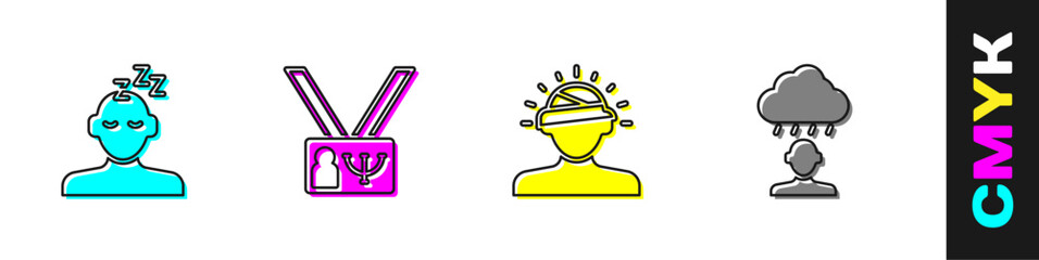 Set Dreams, Psychology, Concussion, headache and Depression and frustration icon. Vector