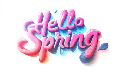 Hello Spring - colorful watercolor lettering calligraphy
