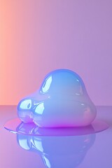 Fototapeta premium Holographic Melted Blob Shape with Bold Contour in Soft Pastel Gradient Background