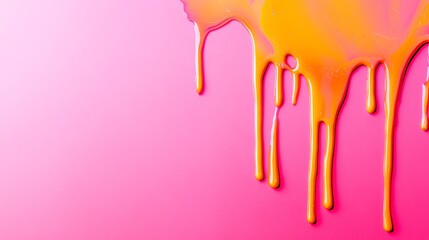 Naklejka premium Vibrant Gradient Flowing Liquid with Holographic Effect and Melting Drips on Pink Background