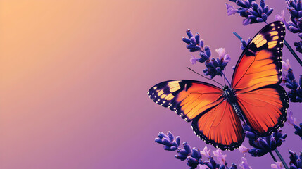 Obraz premium Vibrant Monarch Butterfly on Lavender Flower against Soft Gradient Background