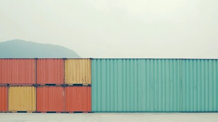 Fototapeta premium Stacked Shipping Containers at Port Ready for Logistics Operations and Transportation Services