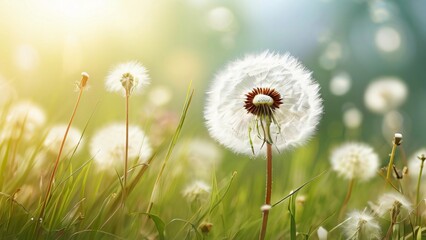 Gentle Spring Background for World or National Dandelion Day: Calm and Bright Floral Design with Soft Green and Yellow Tones