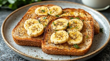Delicious Banana Toast with Poppy Seeds and Honey