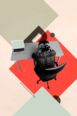 Vertical photo collage of upset man hold head sit office workplace desk broke laptop device problem...