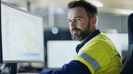 Logistics Fleet Manager Overseeing Scheduling and Deliveries at Modern Office