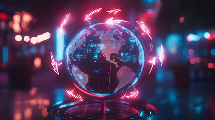 Neon Globe with Futuristic Digital Effects in Modern Space