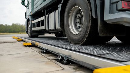 Large Truck Being Weighed at Logistics Service Check Station for Transportation Management