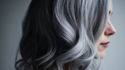 Naklejka premium A transitioning-to-grey-hair guide, showcasing a gradual process of blending natural grey with highlights or lowlights