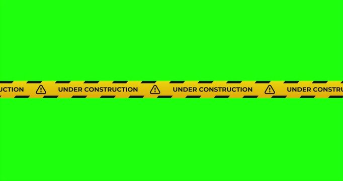 Under construction tape animation with yellow and black diagonal stripes. Warning danger tape. Seamless animation