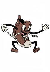 Animated cartoon shoe character with happy expression and playful gesture
