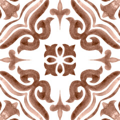 Watercolor Azulejos Tile in Mocha tones