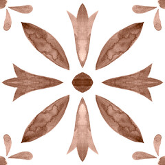 Watercolor Azulejos Tile in Mocha tones