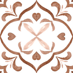 Watercolor Azulejos Tile in Mocha tones