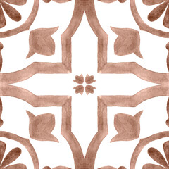 Watercolor Azulejos Tile in Mocha tones
