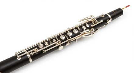 Naklejka premium Close-up of a clarinet on white background with silver keys