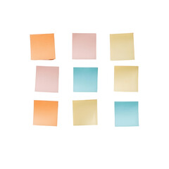 Colorful sticky notes arranged creatively for brainstorming and organization., isolated on a transparent background.