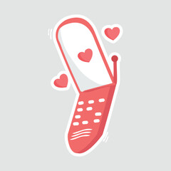Retro Phone with Hearts. Cute vector illustration of a retro phone with hearts, perfect for Valentine's Day and nostalgic love-themed designs