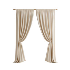 Elegant beige curtains gracefully drape, adding charm to any interior space., isolated on a transparent background.