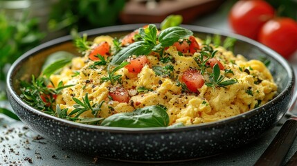 Scrumptious Herb-Infused Scrambled Eggs with Burst Cherry Tomatoes