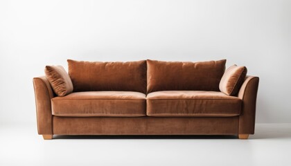 A chic, minimalist brown sofa with smooth upholstery, perfect for modern interiors, combining comfort and style seamlessly for any space