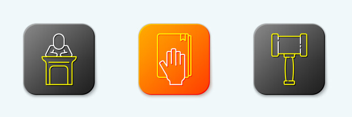 Set line Judge, Oath on the Holy Bible and gavel icon. Vector
