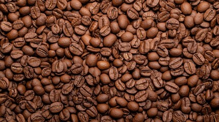 A close-up view of roasted coffee beans, showcasing their rich texture and color.
