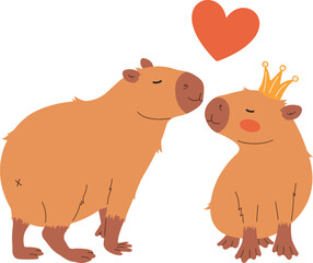 Illustration of Capibar couple kissing in love on white background. Great for creating design cards for valentine's day, greeting posts in social media. vector