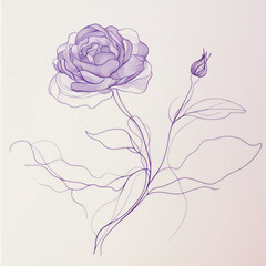 Elegant abstract roses in delicate purple lines on a white background. A minimalistic floral composition with a soft and airy aesthetic, perfect for modern design and artistic use.