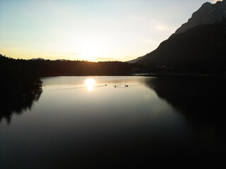 defaultSun rise at Lake Eibsee in Garmisch-Partenkirchen in Bavaria.