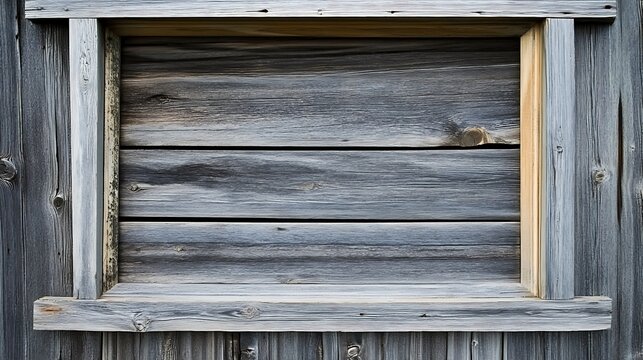 Weathered Wooden Window Frame On Barn Siding