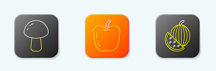 Set line Mushroom, Apple and Watermelon icon. Vector