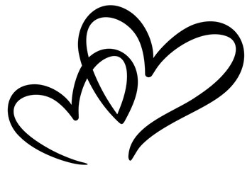 Two hearts continuous one line drawing, 
black and white heart clipart, 
love clipart isolated on white background 
for invitation, card, banner
