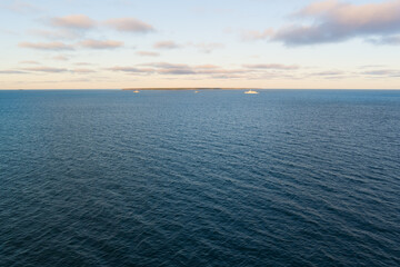 Military vessels off the coast of Naissaar Island, Estonia. Aerial view.