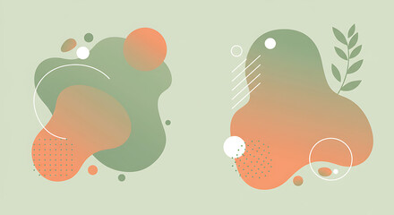 Naklejka premium Trendy Geometric Shapes & Gradient Blobs in Sage Green and Peach Color Palette