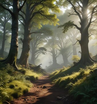 Ancient forest in Ceredigion with trees and foliage , ancient, dyfed