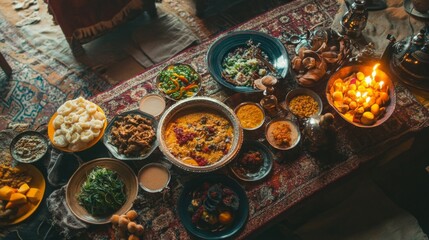 Aromatic and colorful feast on a richly decorated table
