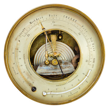 Vintage ornamental barometer with English text