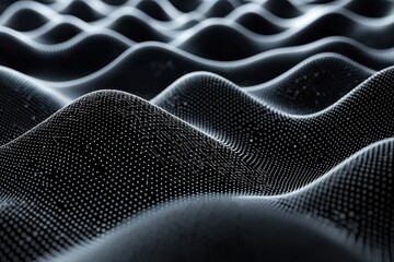 Abstract depiction of smooth waves in a monochromatic landscape with subtle light reflections creating a dynamic visual experience