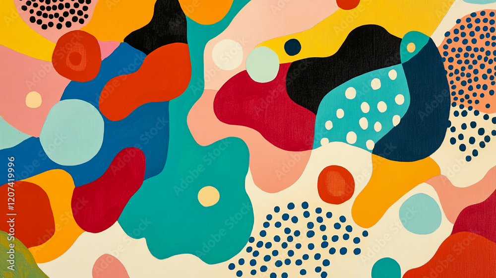 Poster abstract colorful illustration with bright and bold shapes, dots, and vibrant patterns