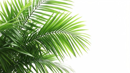 Lush green palm leaves against a bright white background creating a tropical and fresh vibe
