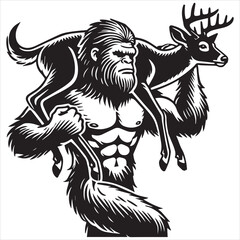 Naklejka premium Bigfoot Sasquatch Camping Vector illustration