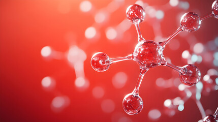 Abstract Molecular Structure in Red Background with Soft Light Effects