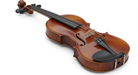 Elegant classical violin on white background with wood texture and strings