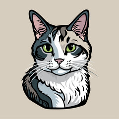 緑色の目のクールな三毛猫